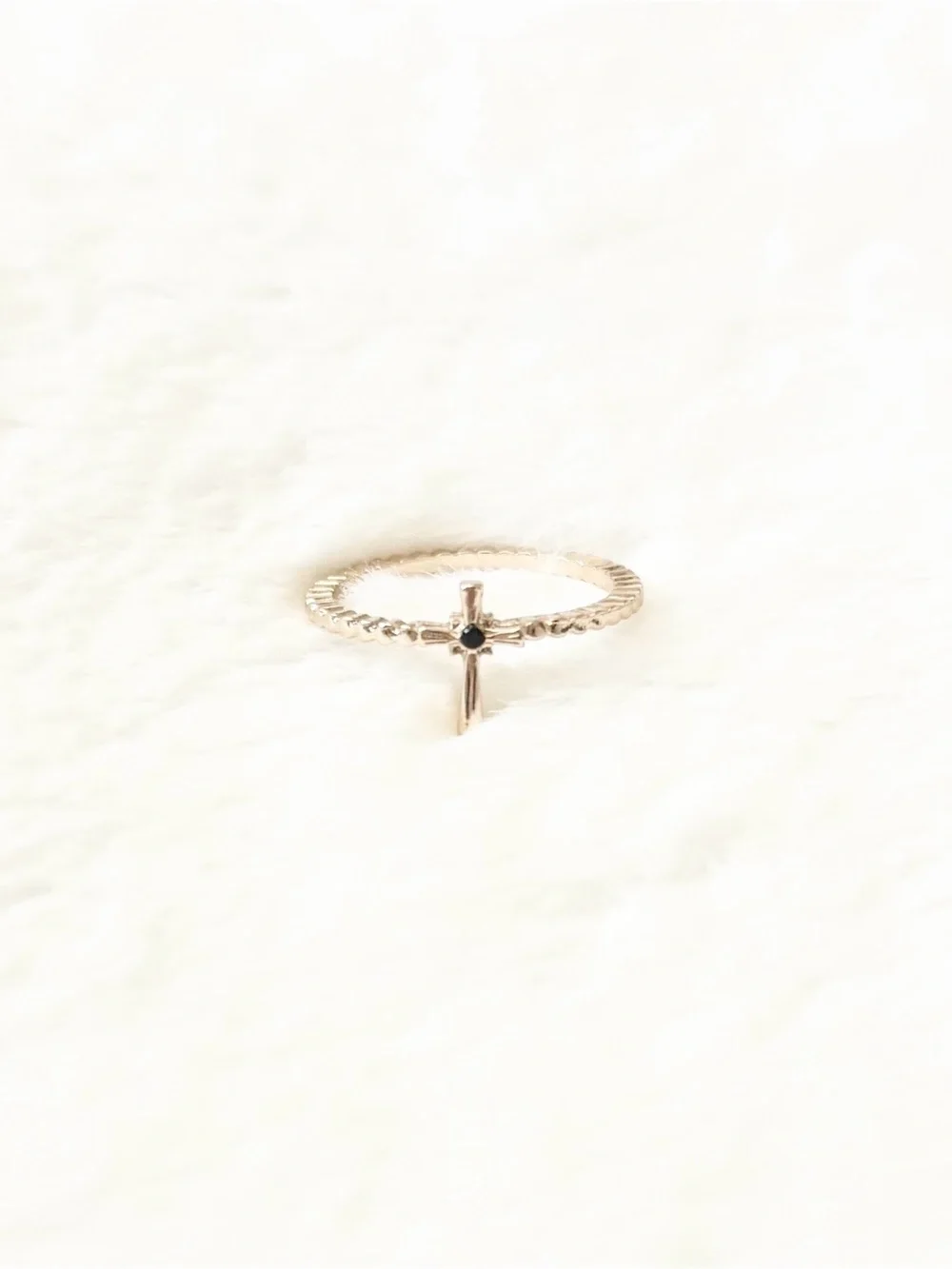 5/$15 🩷 MUST BUNDLE Delicate Gold Cross Ring with Black Center Stone